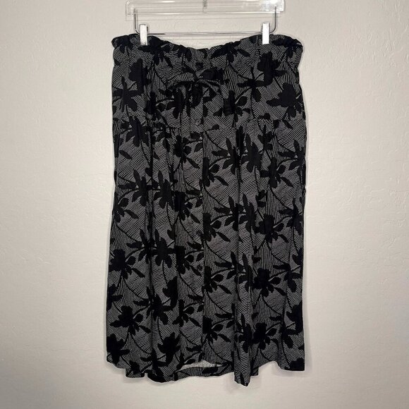 Universal Thread Tie Waist Button Front Black White Floral Midi Skirt XXL #32 - Picture 2 of 8
